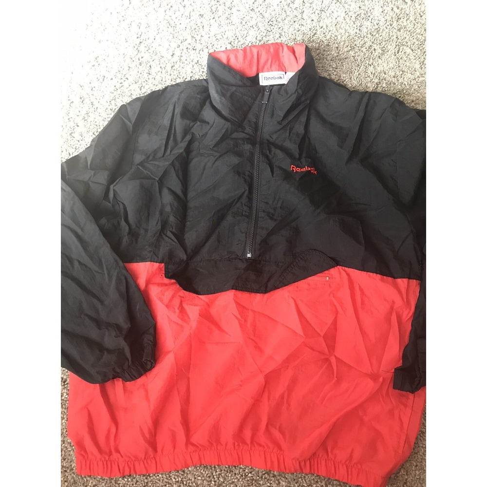 Vintage 90's Reebok Red/black Nylon Windbreaker Jacket 1/2 Zip Size XL
